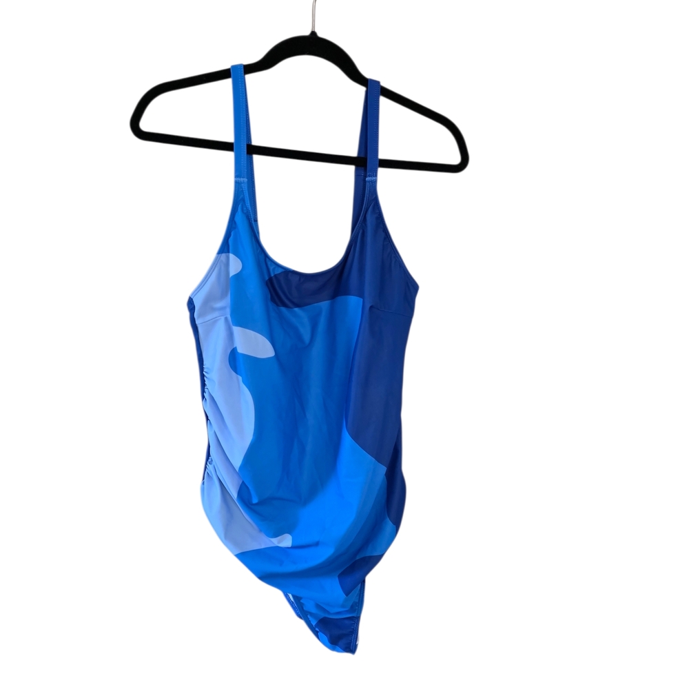 Blue Womens One Piece Swimsuit with adjustable straps.